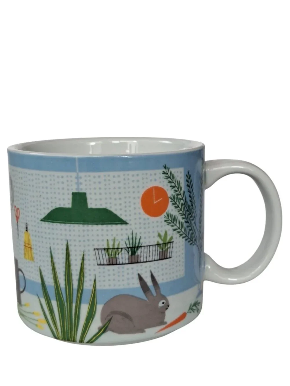 west elm Coffee Mug by SAM KALDA Modern Art Cup Rabbit Bunny Plants in the City